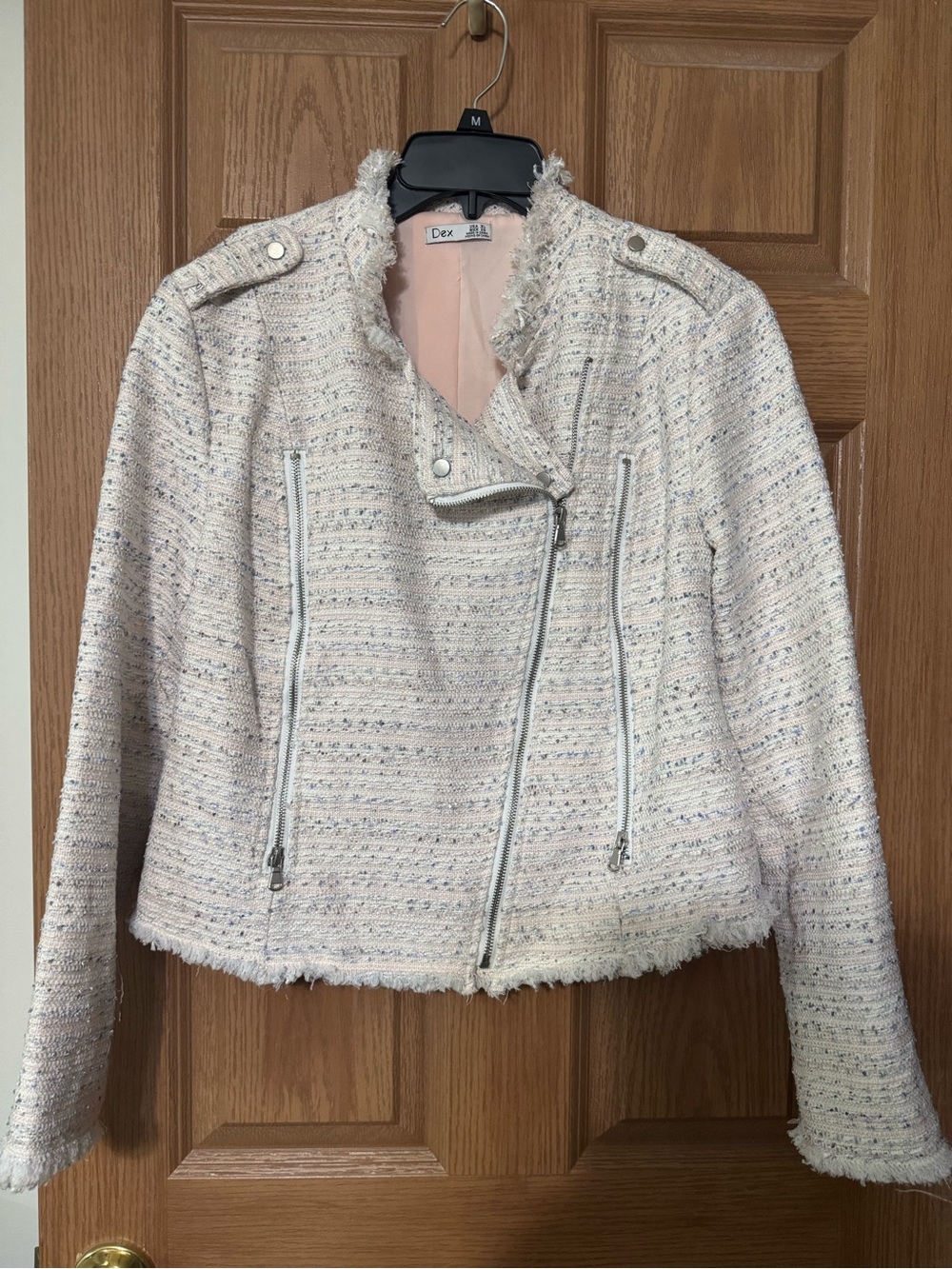 Dex Light Pink Tweed Moto Jacket NWT